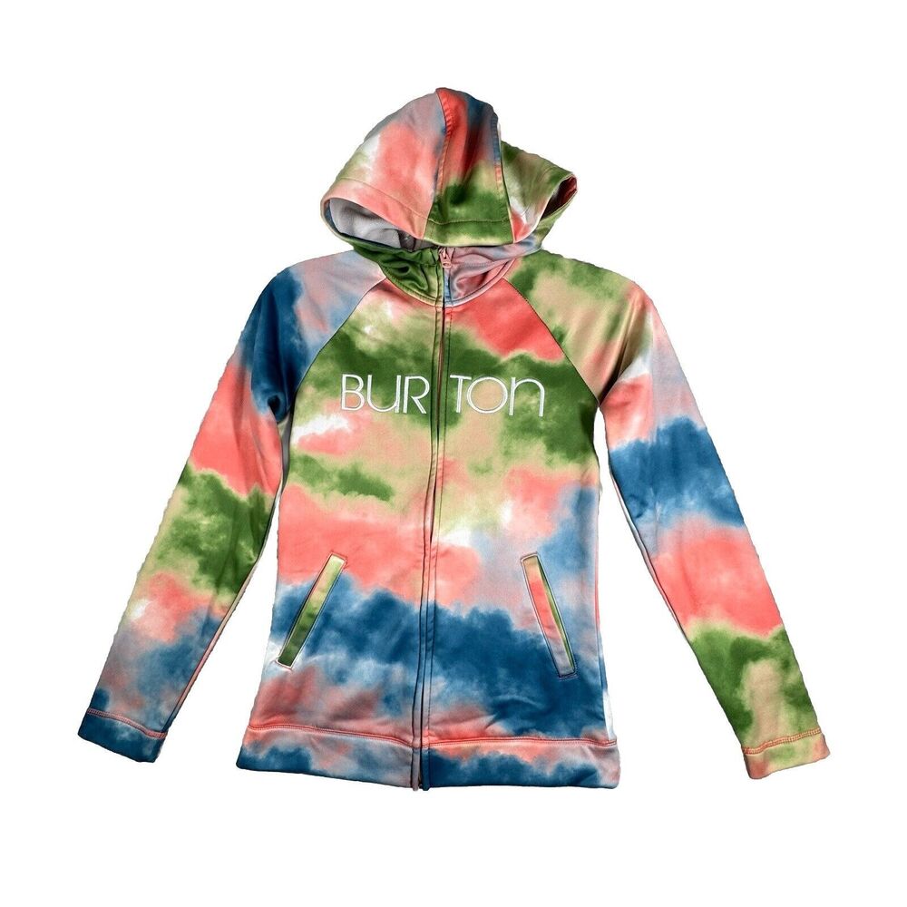 Burton Shirt Womens Small Green Tie Dye Zip‎ Up Peak Hoodie Sweatshirt Outdoors